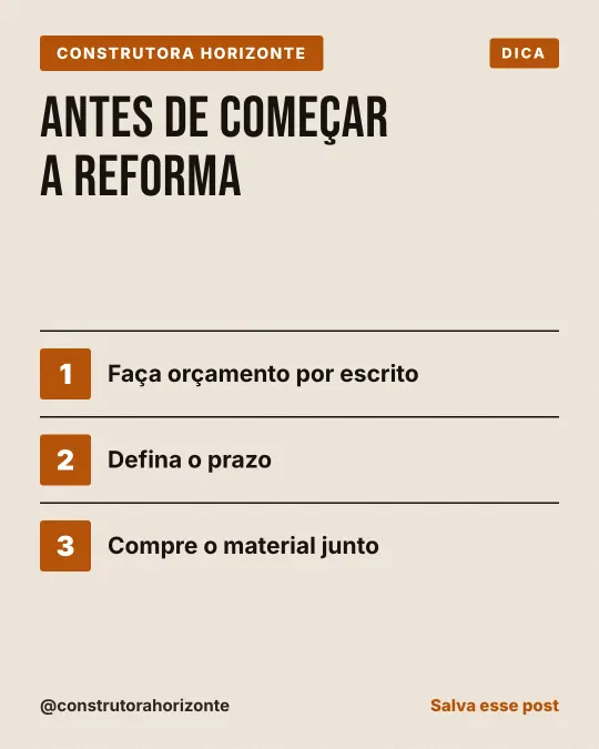Exemplo de post para construtora: Antes de começar a reforma