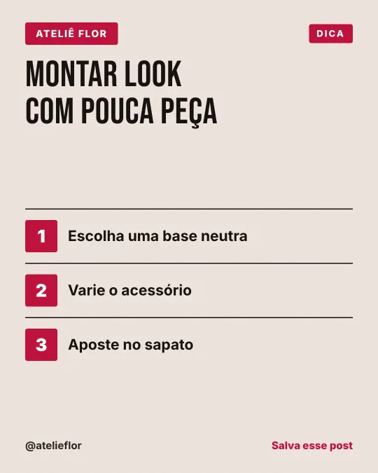 Exemplo de post para loja de roupas: Montar look com pouca peça